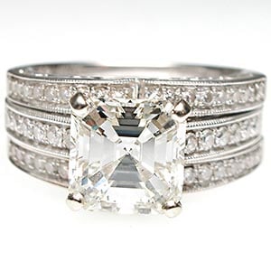 Simon G GIA Square Emerald Cut Diamond Engagement Bridal Ring Set Solid 18K White Gold