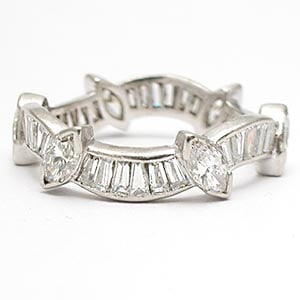 Platinum 2.66 Carat Marquise & Baguette Diamond Eternity Band Size 9