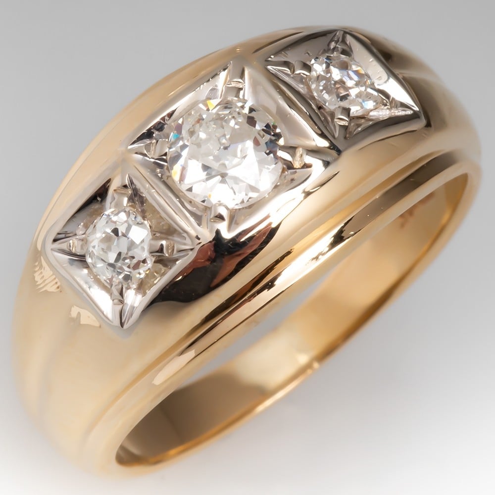 Men's Vintage Diamond Ring 14K Yellow Gold