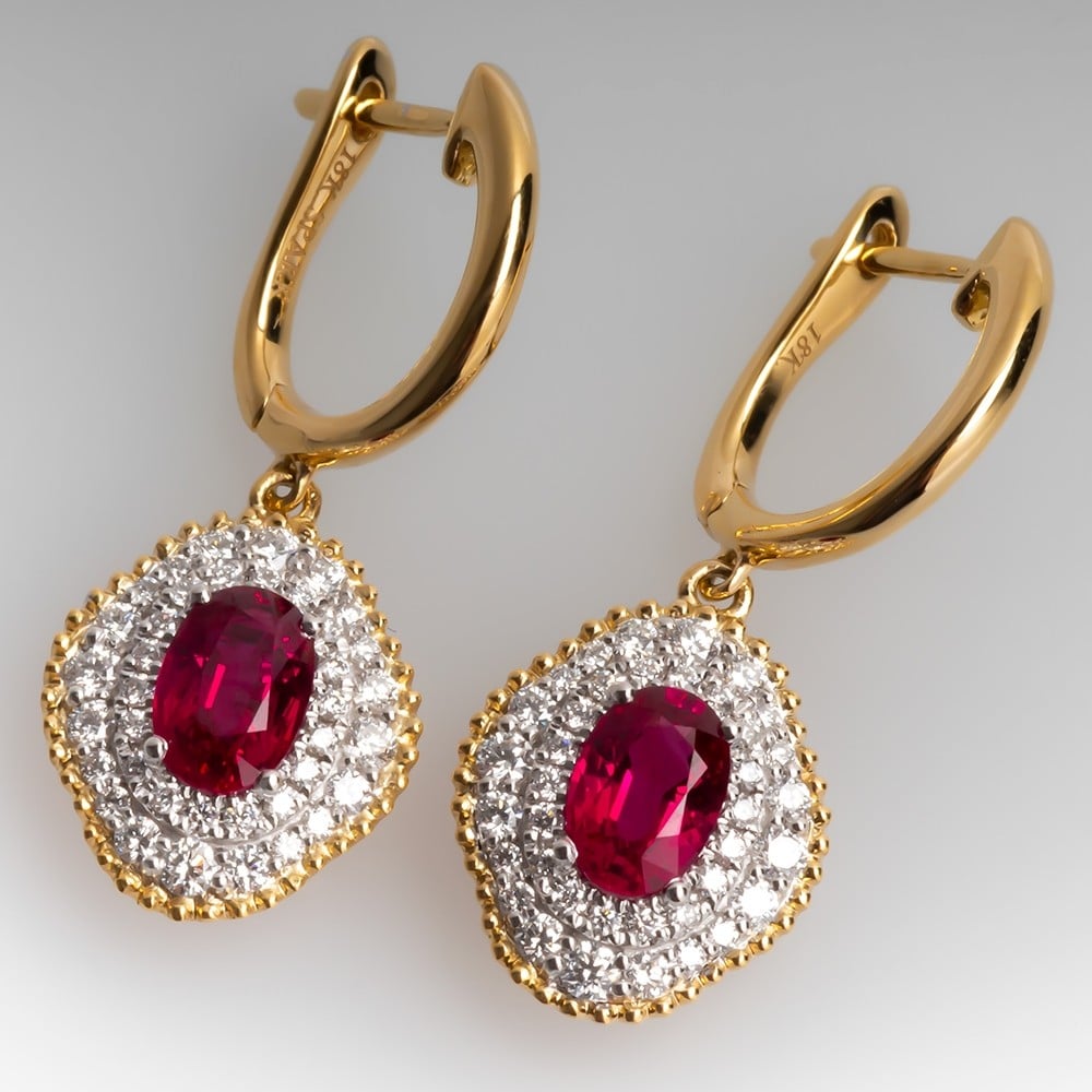 Spark Designer Ruby & Diamond Dangle Earrings 18K Gold