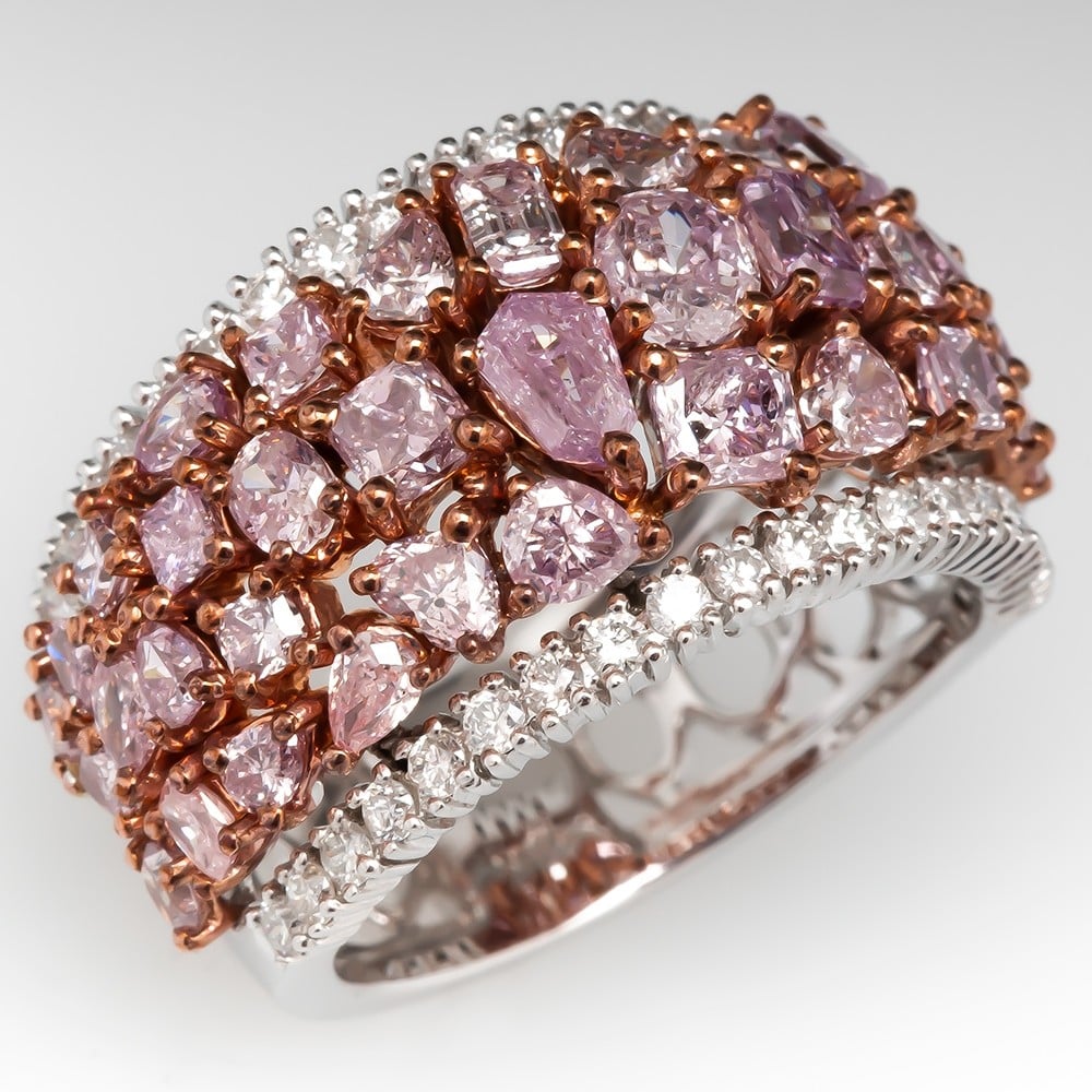 Stunning Wide Pink Cluster Ring 18K Gold
