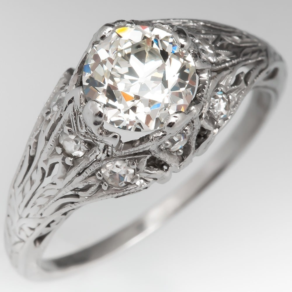 1910 Edwardian Era Filigree Diamond Engagement Ring Platinum