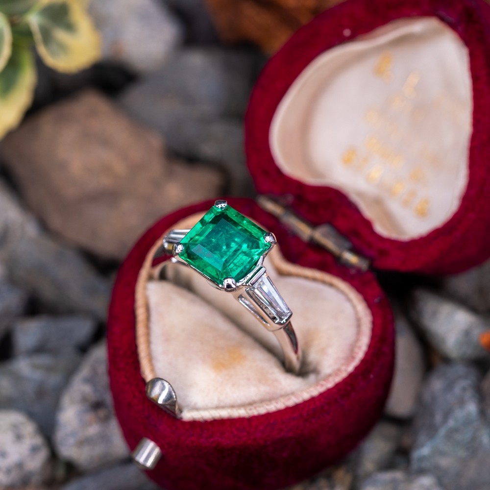 Gorgeous Emerald Engagement Ring w/ Baguette Diamonds