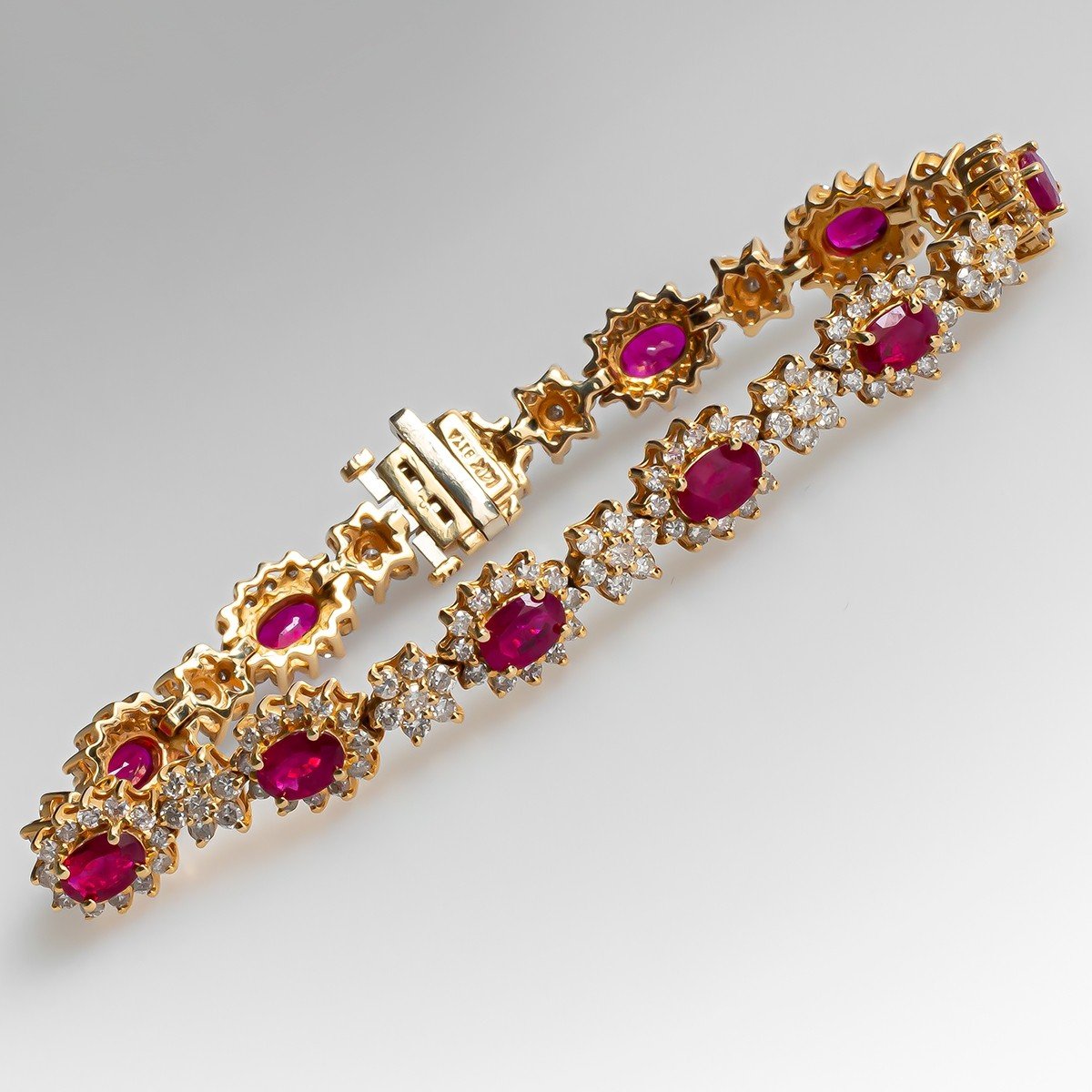 14K Yellow Gold Carved Floral Design Ruby Bracelet