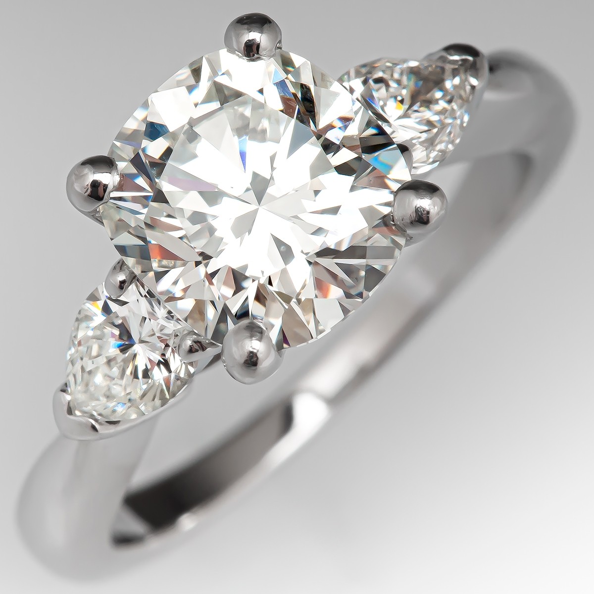 2 Carat Cushion Cut Diamond Three Stone Engagement Ring 2.08ct K/VS2 GIA