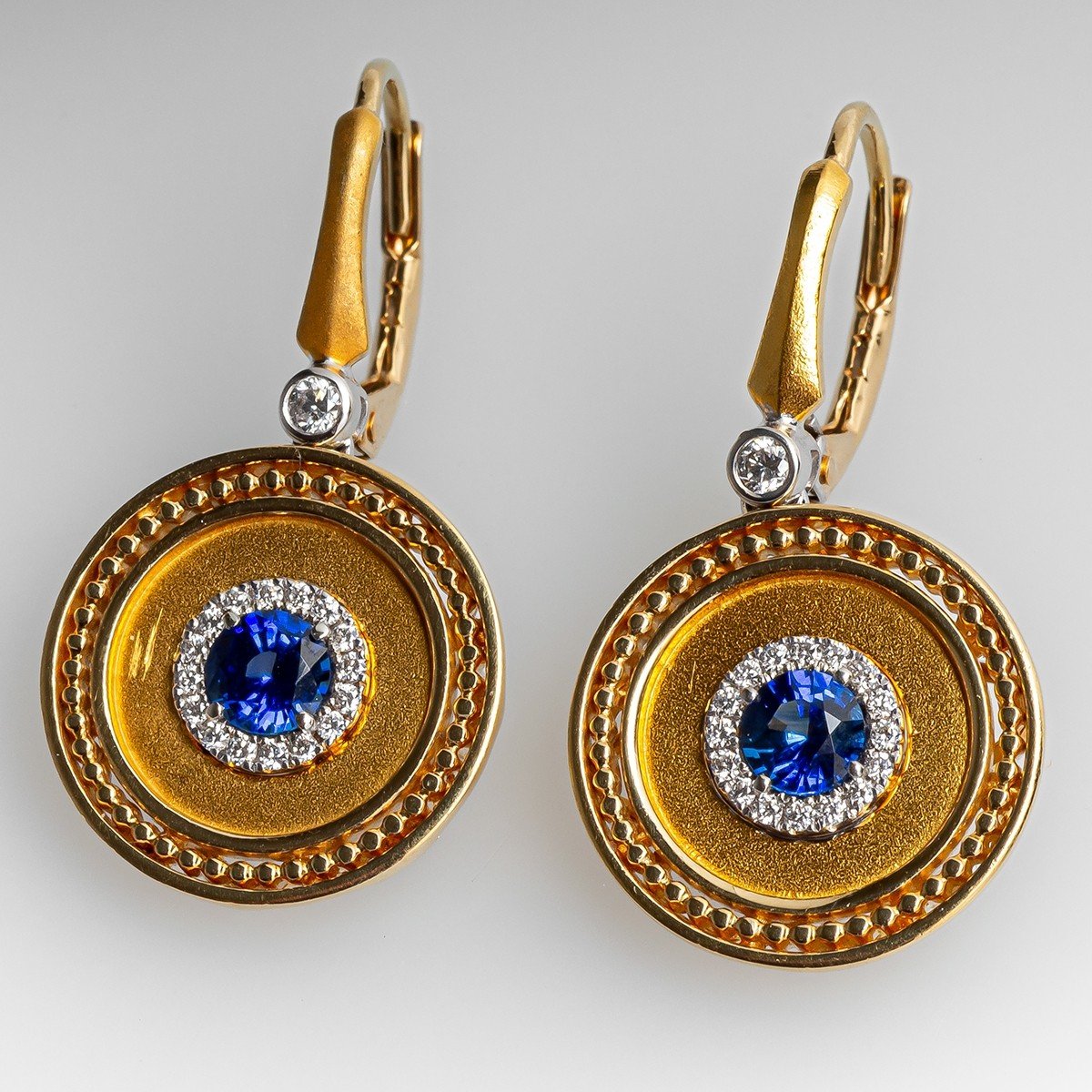 18k Yellow Gold Blue Sapphire And Diamond Earrings #103430 - Seattle  Bellevue | Joseph Jewelry