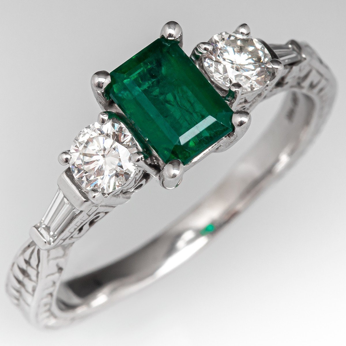 1 Carat Emerald Engagement Ring w/ Diamond Accents