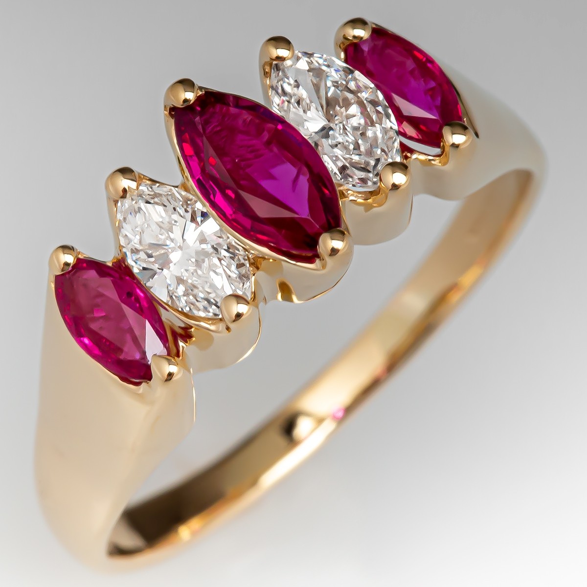 Two-Row Marquise Ruby Band Ring 14K Yellow Gold EraGem Estate, Antique & Vintage Jewelry
