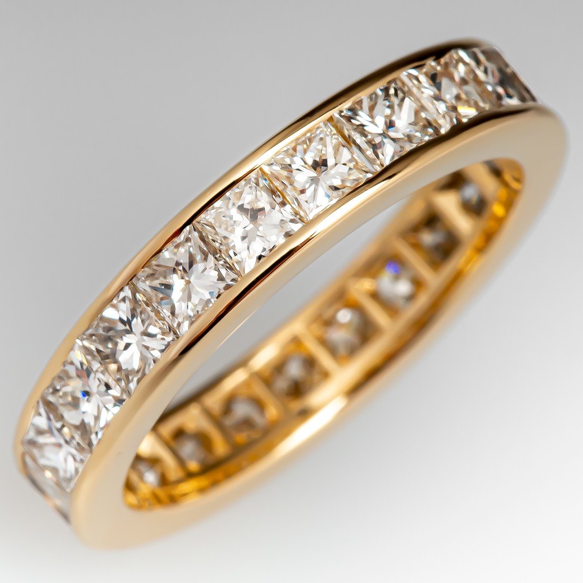 18K Yellow Gold Princess Cut Diamond Eternity Wedding Band Size 5