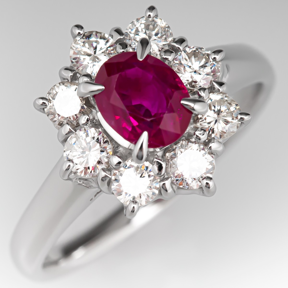 1 Carat Ruby Engagement Ring w/ Diamond Halo in Platinum