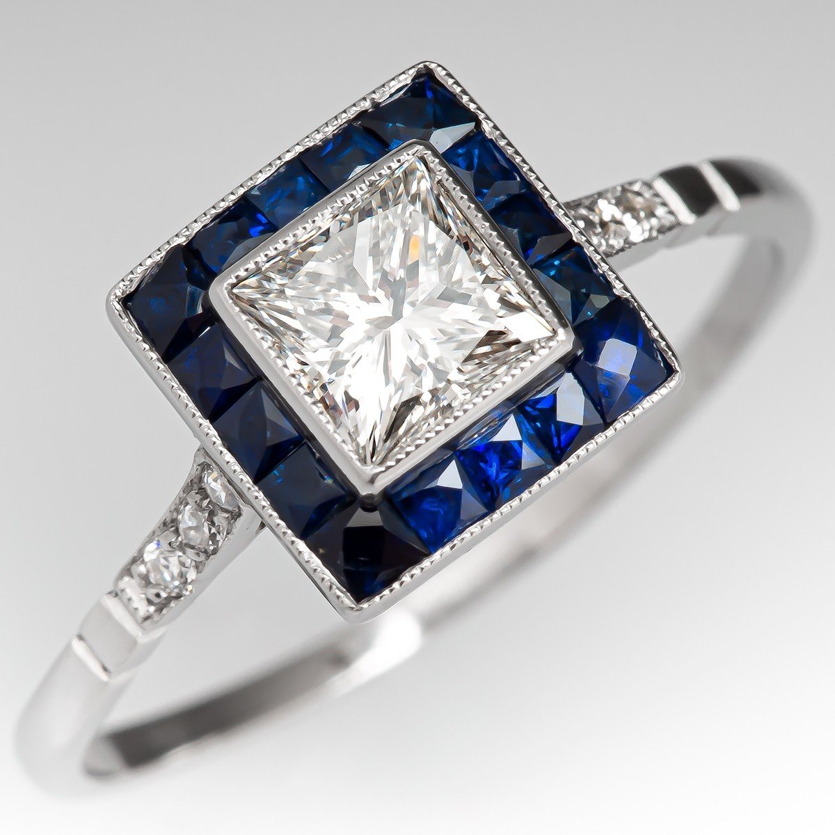 14k White Gold Ring With 5 Princess Cut Sapphires And Diamonds – Michael's  Custom Jewelers on Cape Cod