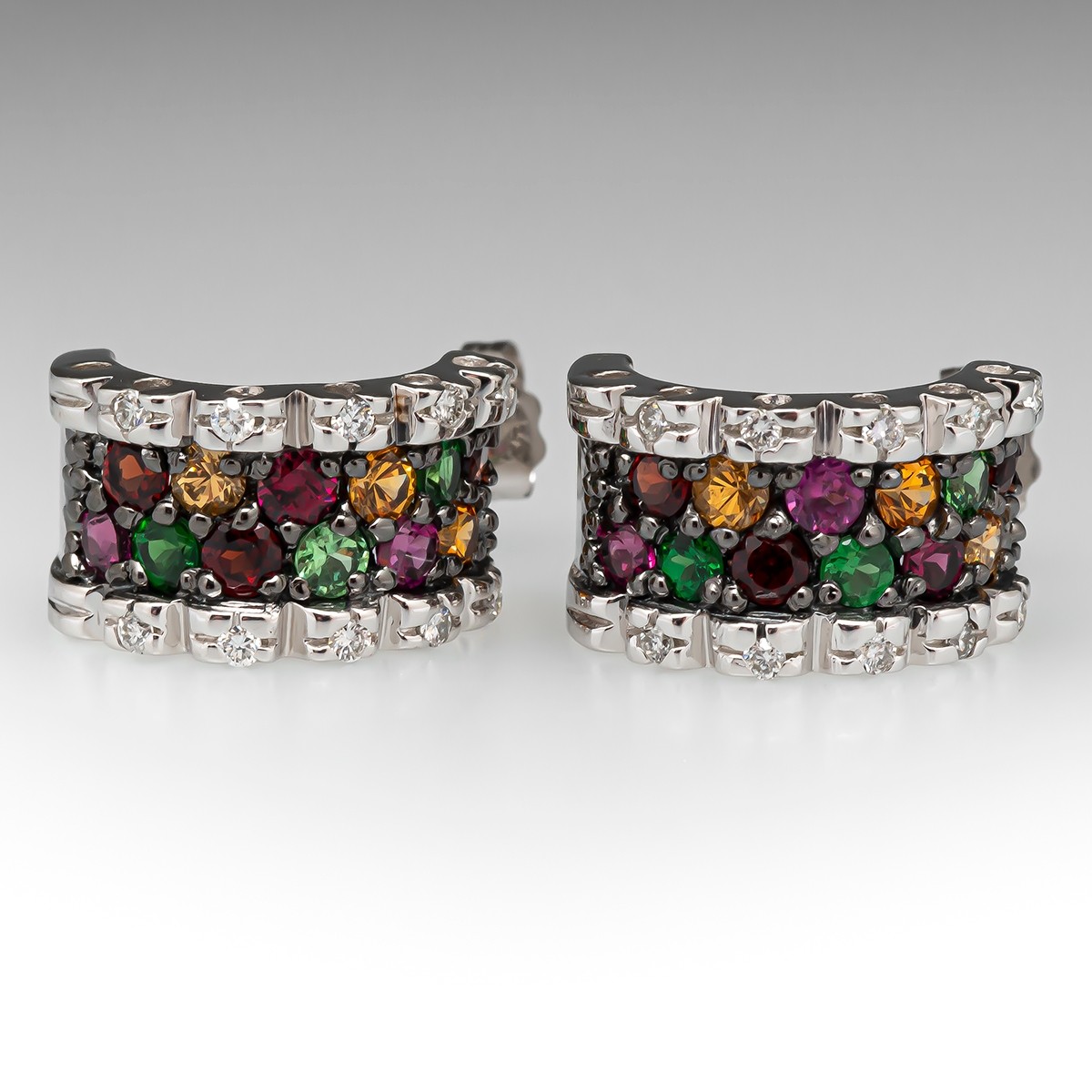 Rainbow Sapphire & Diamond Flower Stud Earrings - Raven Fine Jewelers