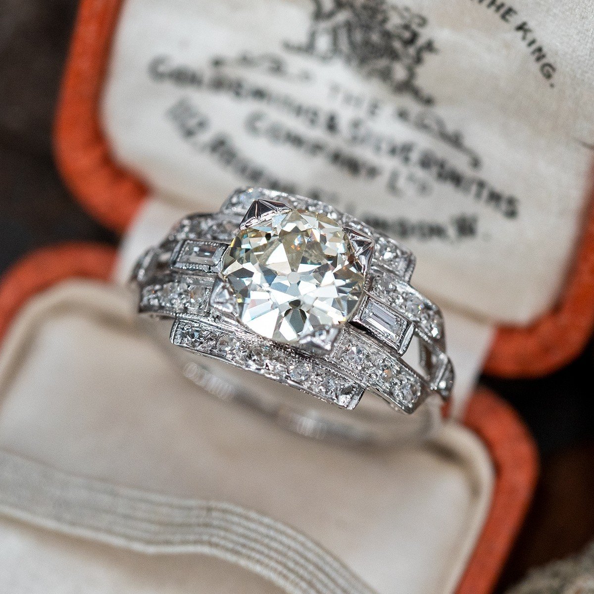 Art Deco Diamond Engagement Ring Transitional Cut 1.84ct N/VS1