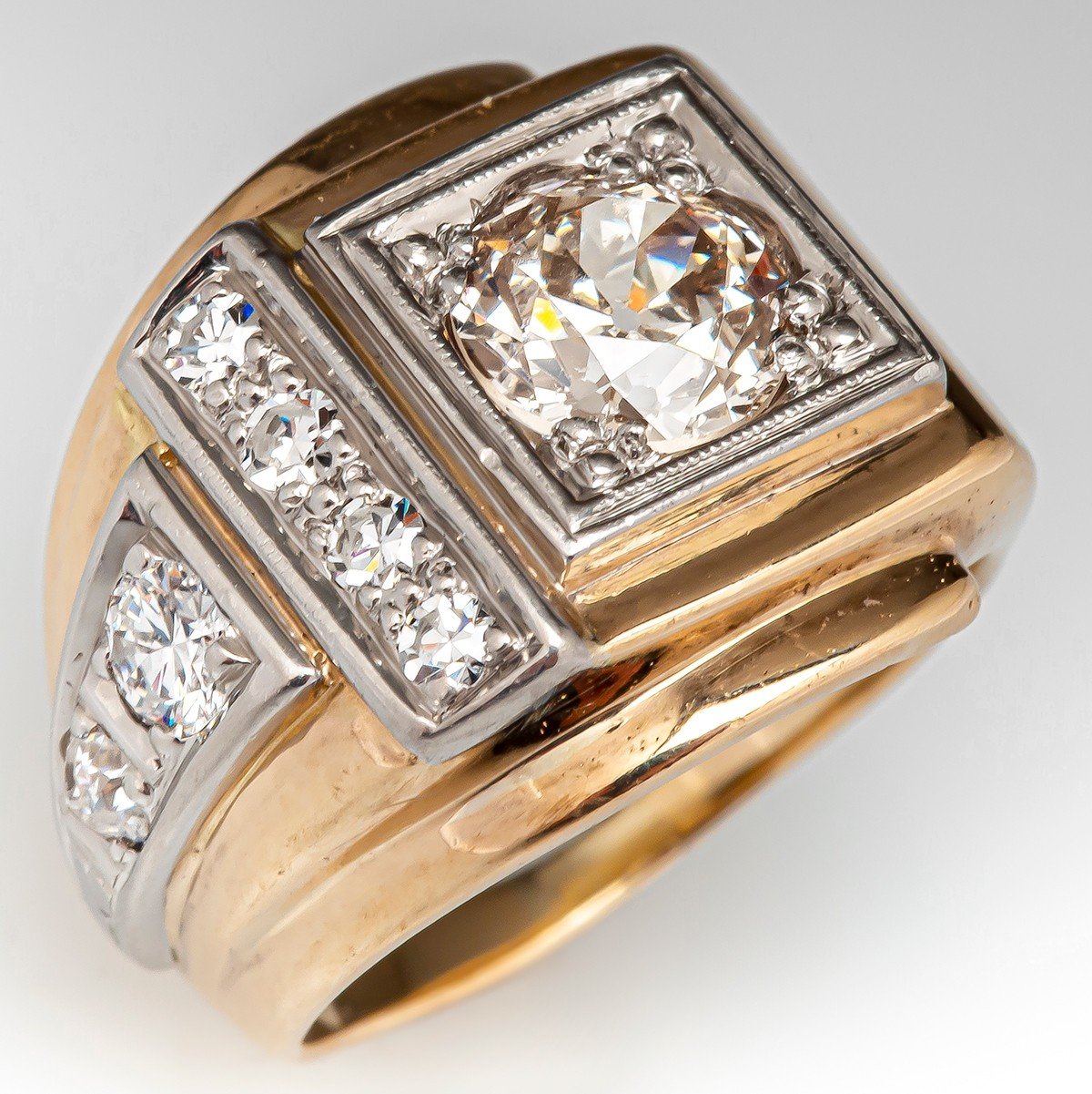 Chunky Retro Vintage 1940's Old European Cut Diamond Ring 14K Gold 1 ...