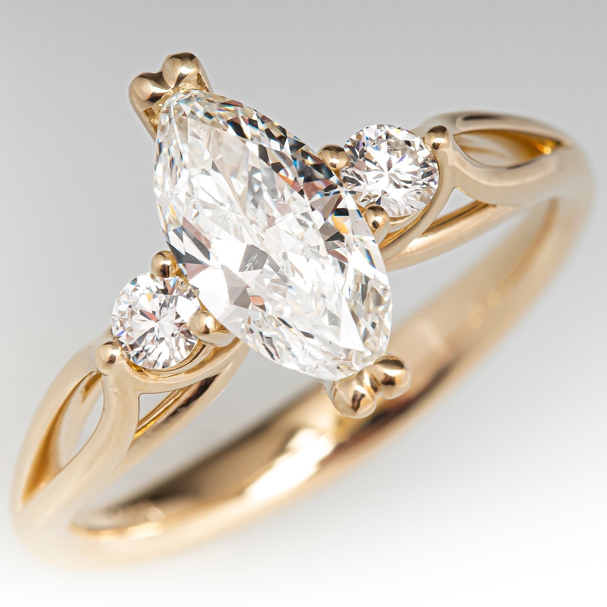 1 Carat Marquise Diamond Engagement Ring 14K Yellow Gols 1.02ct G/SI2 GIA