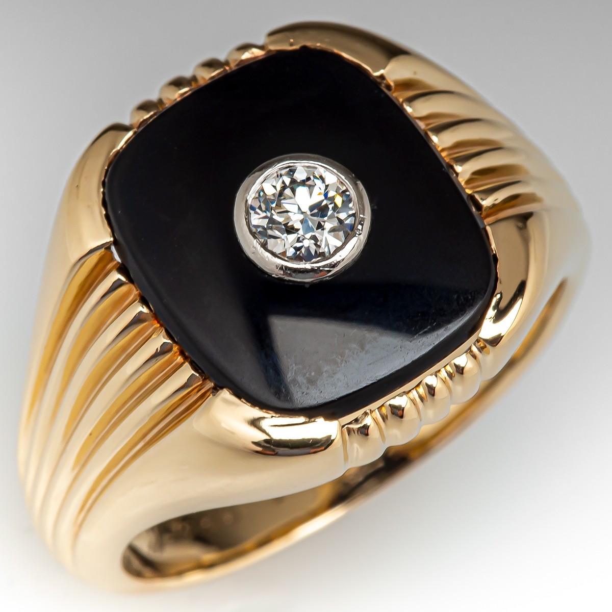 1950's Yellow Gold Men's Onyx Ring w/ Diamond Accent