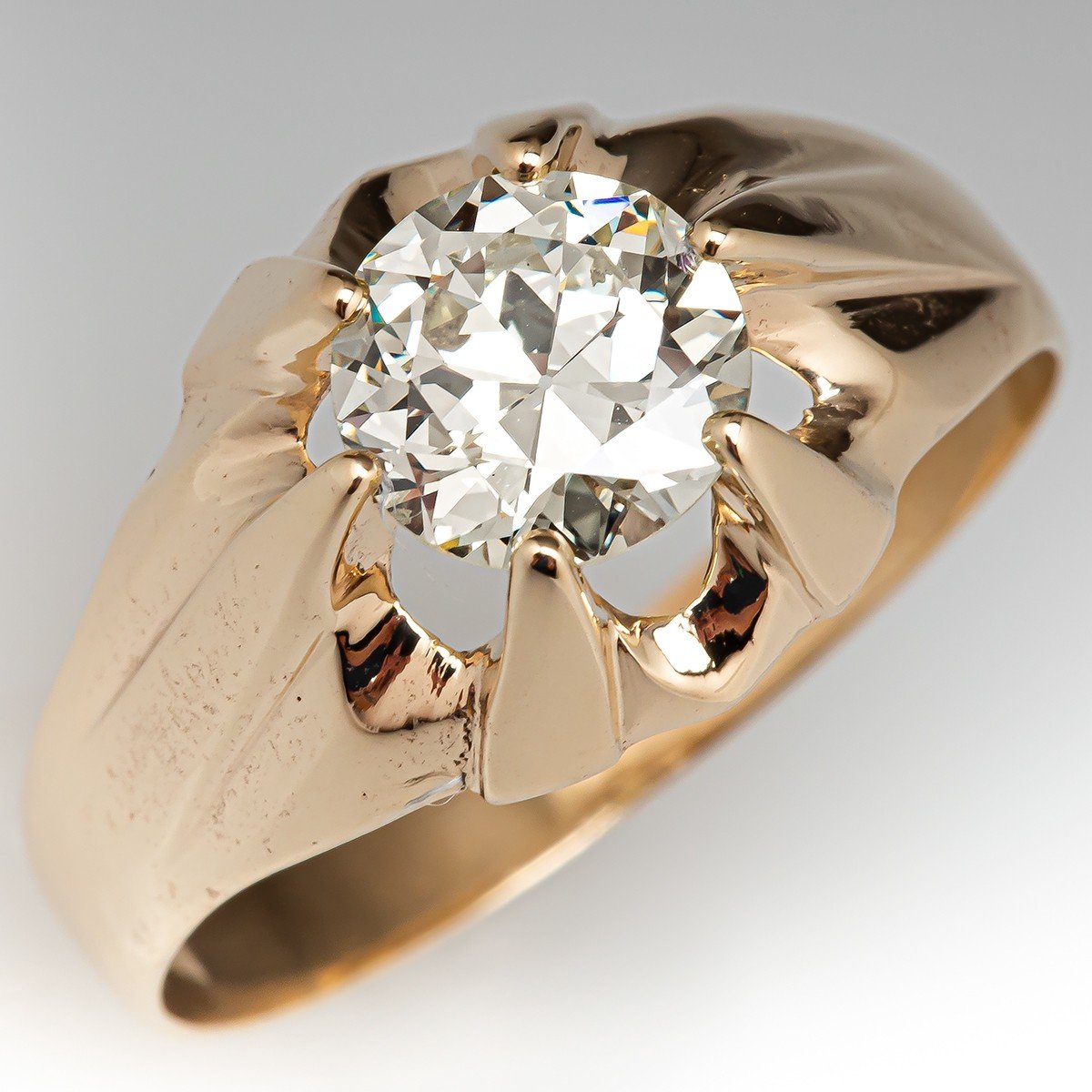 Vintage Mens Diamond Wedding Ring Transitional Cut 1.47ct OP/VS2 GIA