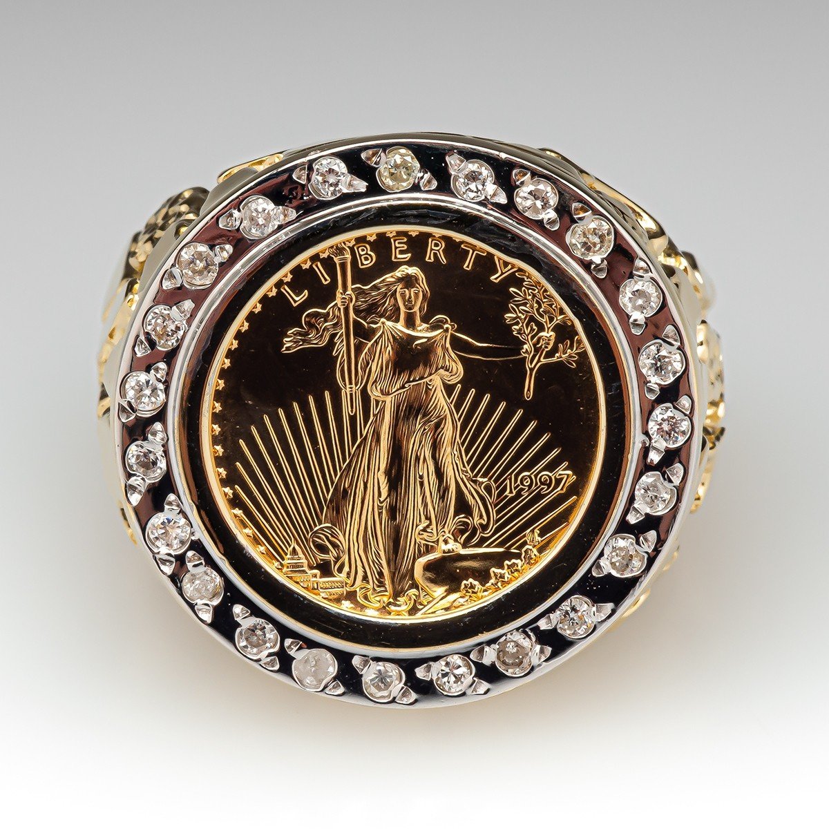 Men's Classic 14k Gold Coin Ring featuring a 1/10th ounce USA Walking – Gem  of the Day