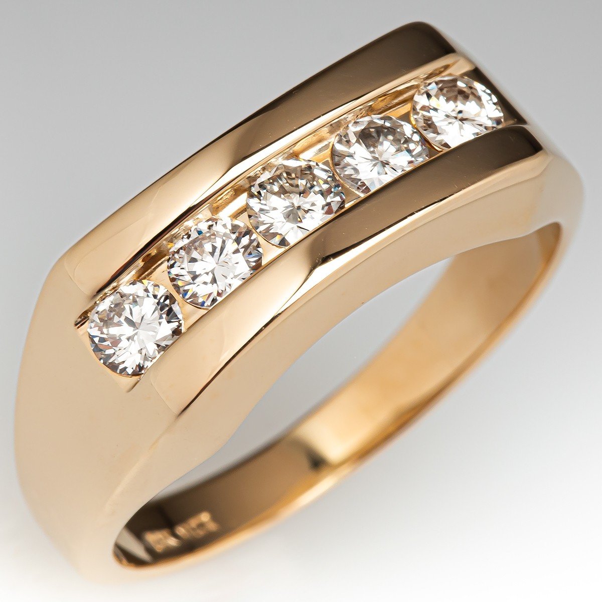 14K Gold & 2 Carat Round Diamond 5 Stone Wedding Band for Men