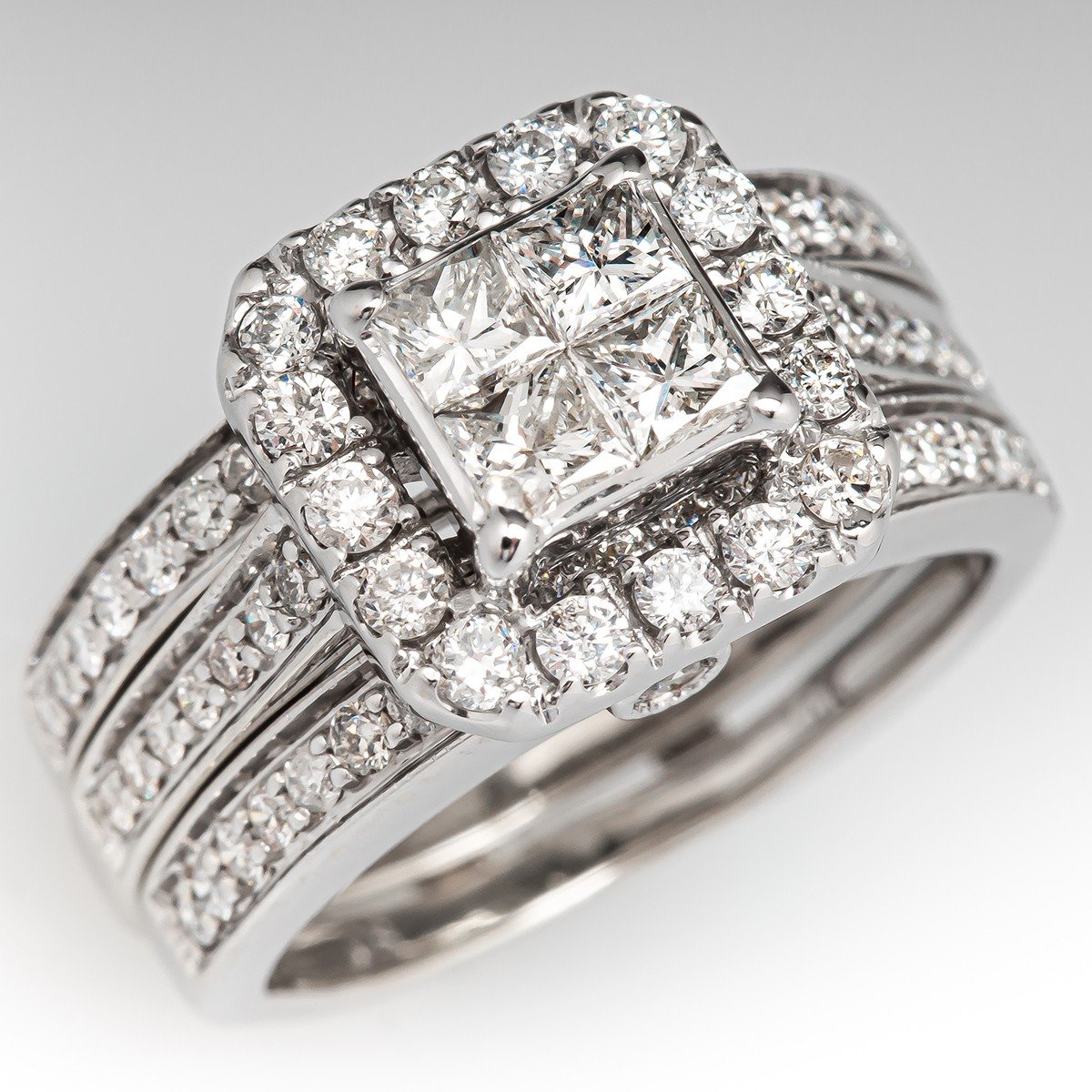 1/2 CT. T.W. Princess-Shaped Multi-Diamond Hidden Halo Engagement Ring in  10K White Gold | Zales