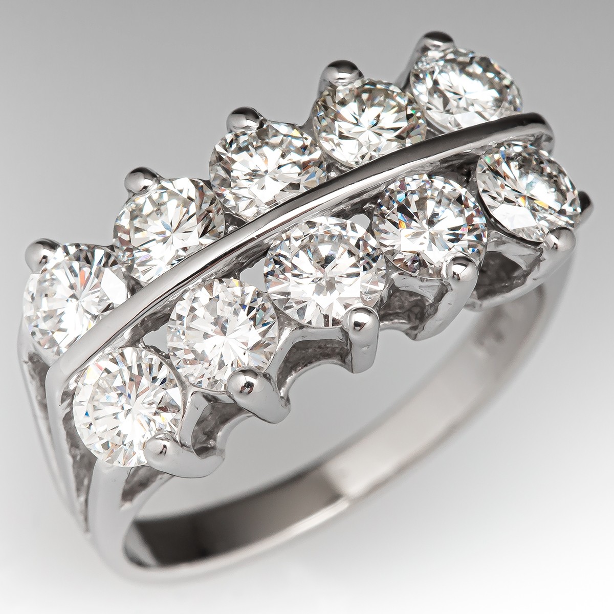 Two Row Diamond Anniversary Ring 14K White Gold