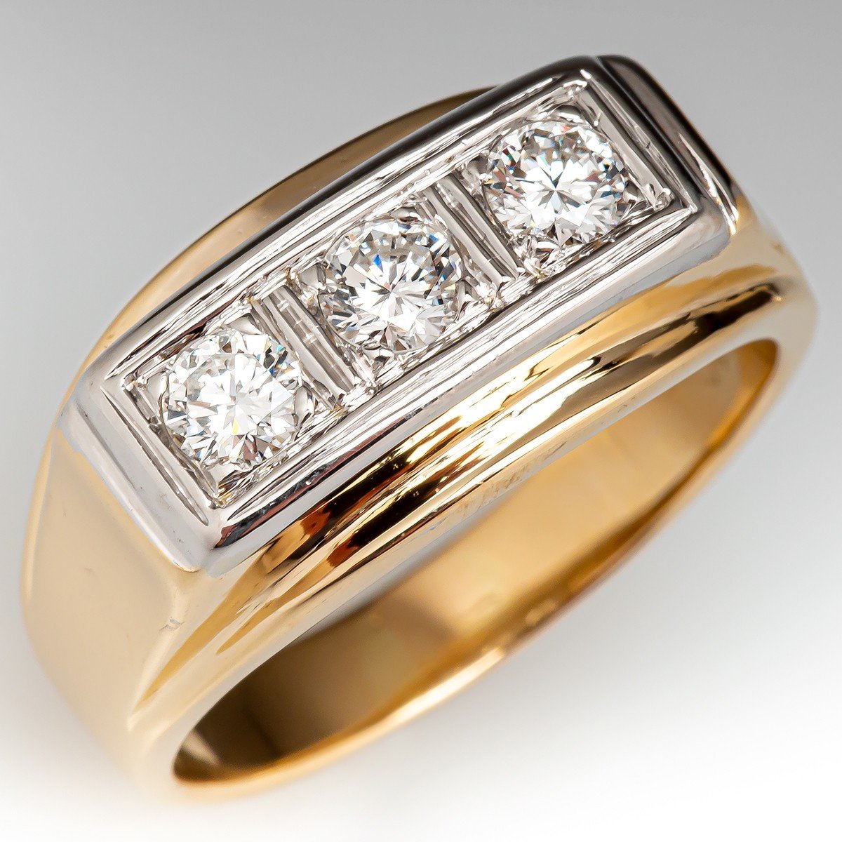 Men's Three Stone Diamond Ring 14K Two Tone Gold