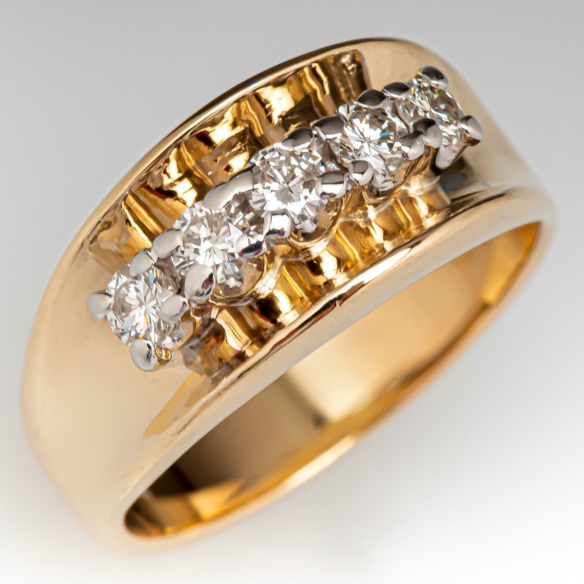 Vintage Five Stone Diamond Anniversary Band Ring 14K Yellow Gold