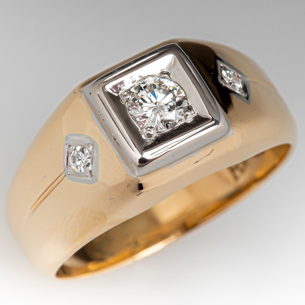 Men's Diamond Wedding Band Solid 10k Yellow Gold Flat Top Ring 1/4 Ctw.  (.28 Ctw.) - Size 8 | Amazon.com