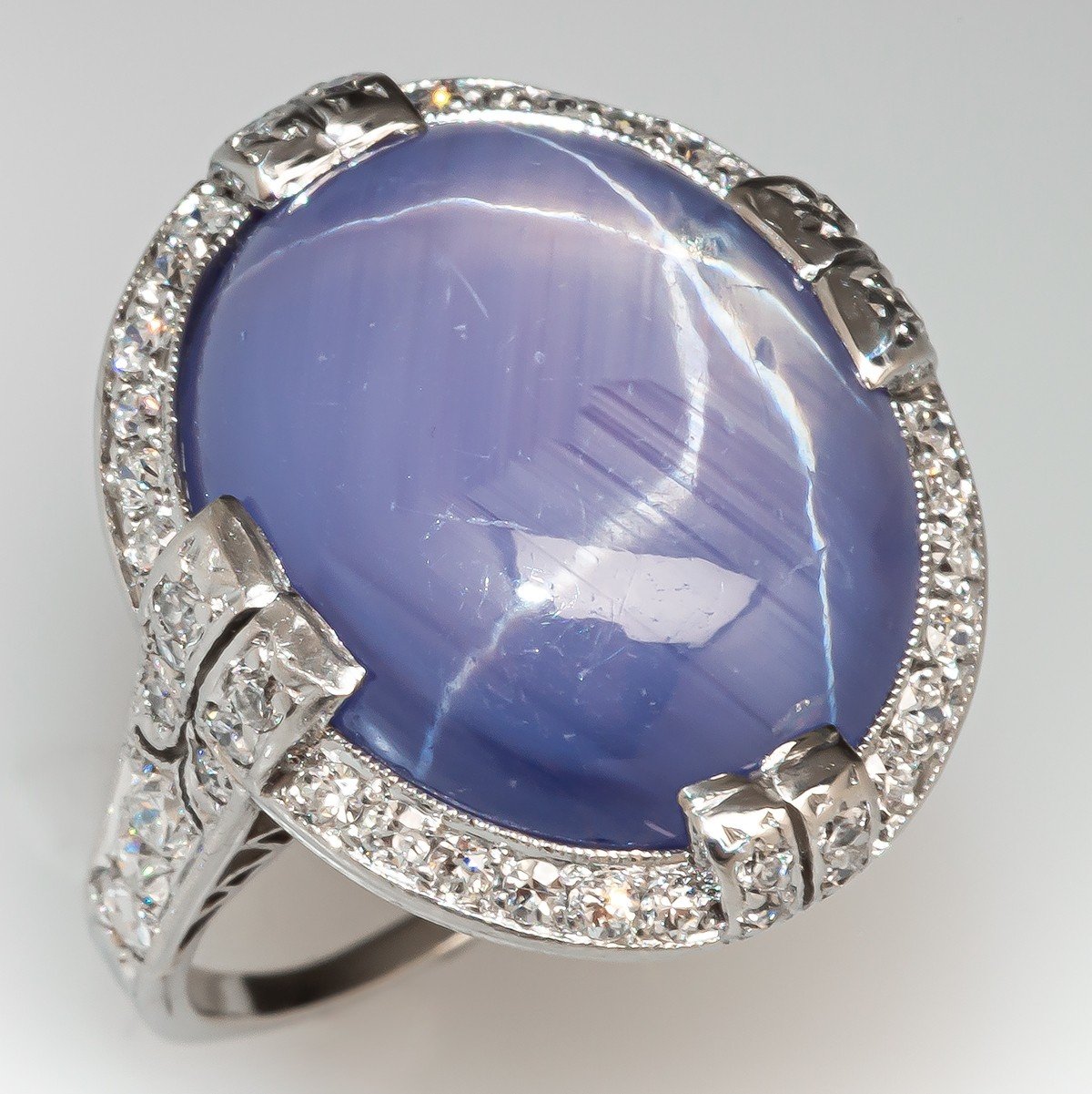 Art Deco Star Sapphire & Diamond Ring Platinum
