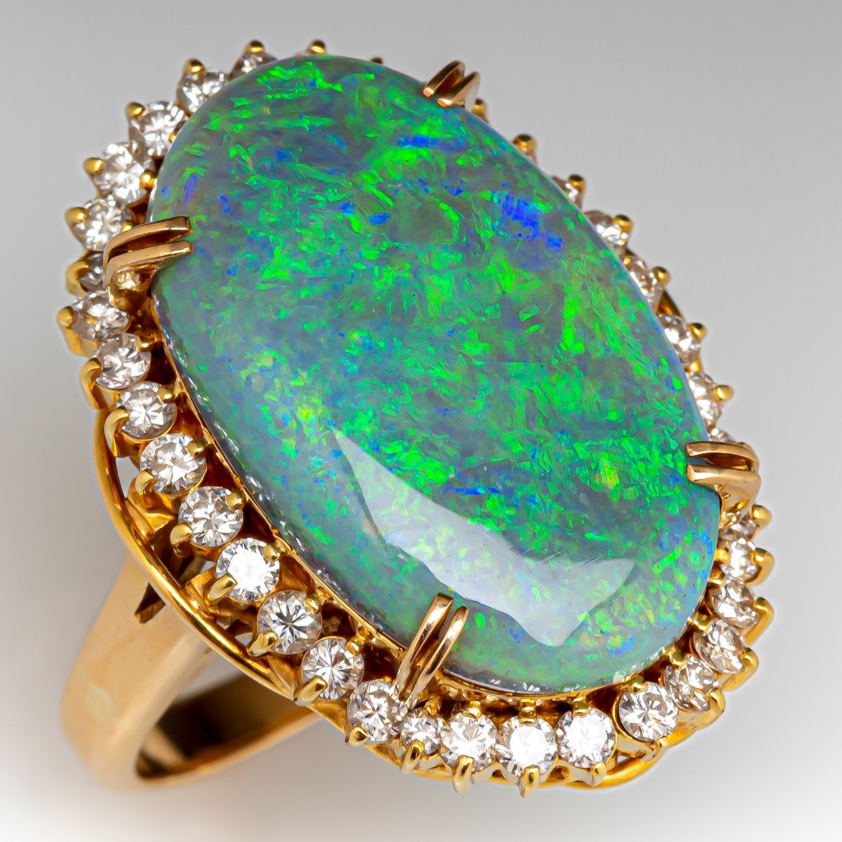 Vintage Opal & Diamond Cocktail Ring 18K Yellow Gold