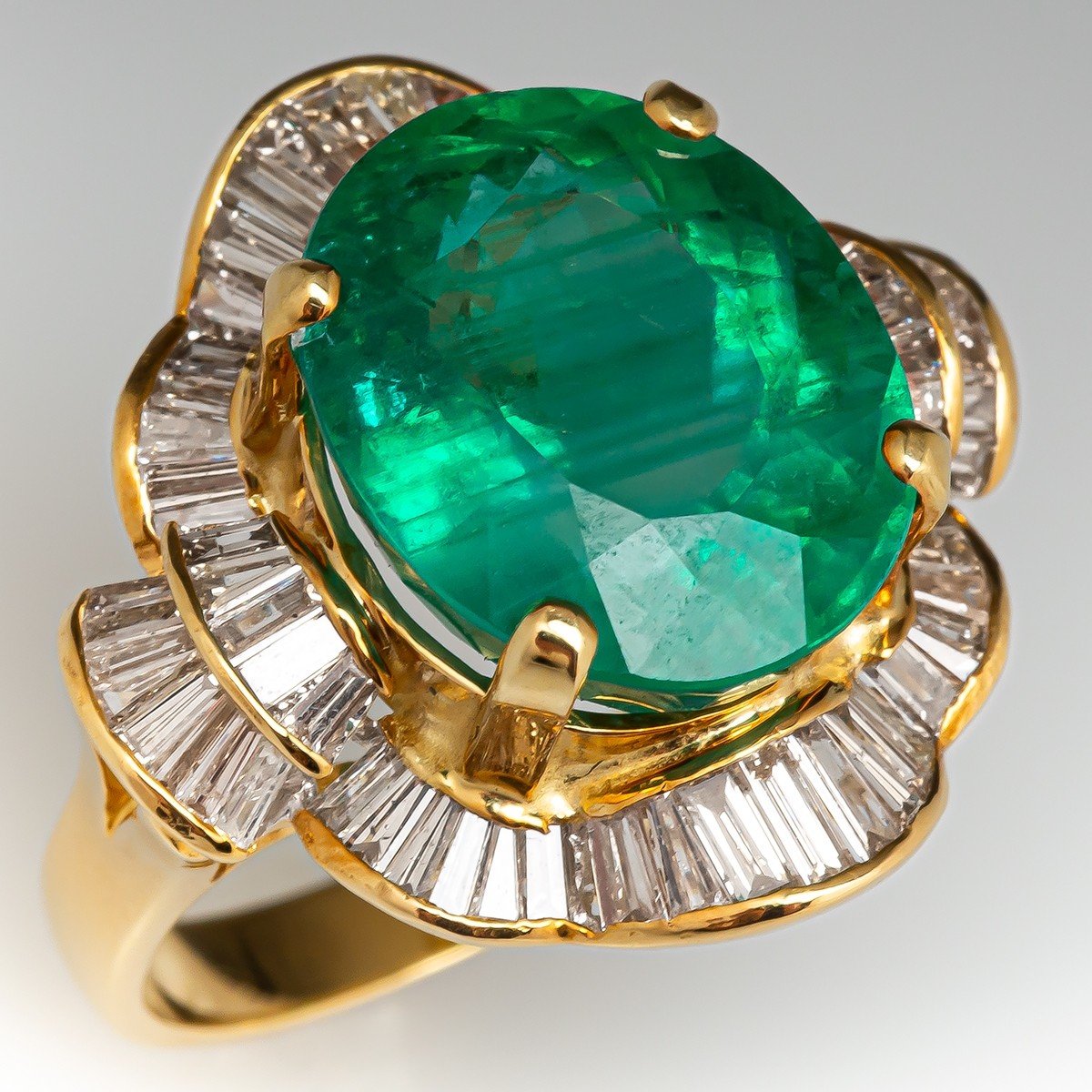 16CT NATURAL EMERALD 1CT DIAMOND COCKTAIL RING DOUBLE HALO GREEN BIG  STATEMENT