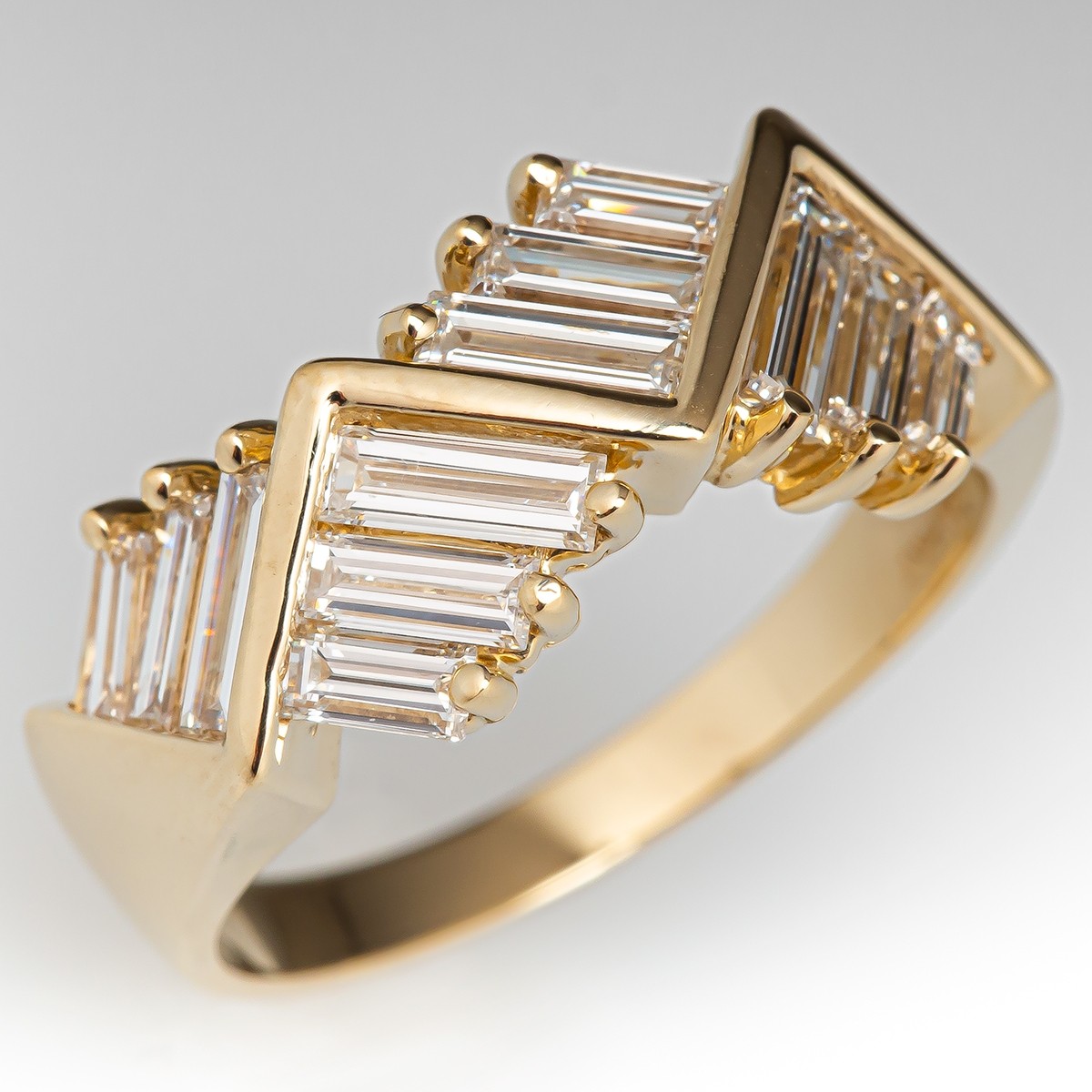 Baguette Cut Diamond Band Ring 14K Yellow Gold
