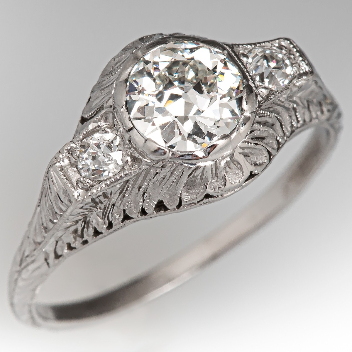 1920's Antique Diamond Engagement Ring Platinum .55ct I/VS1 GIA