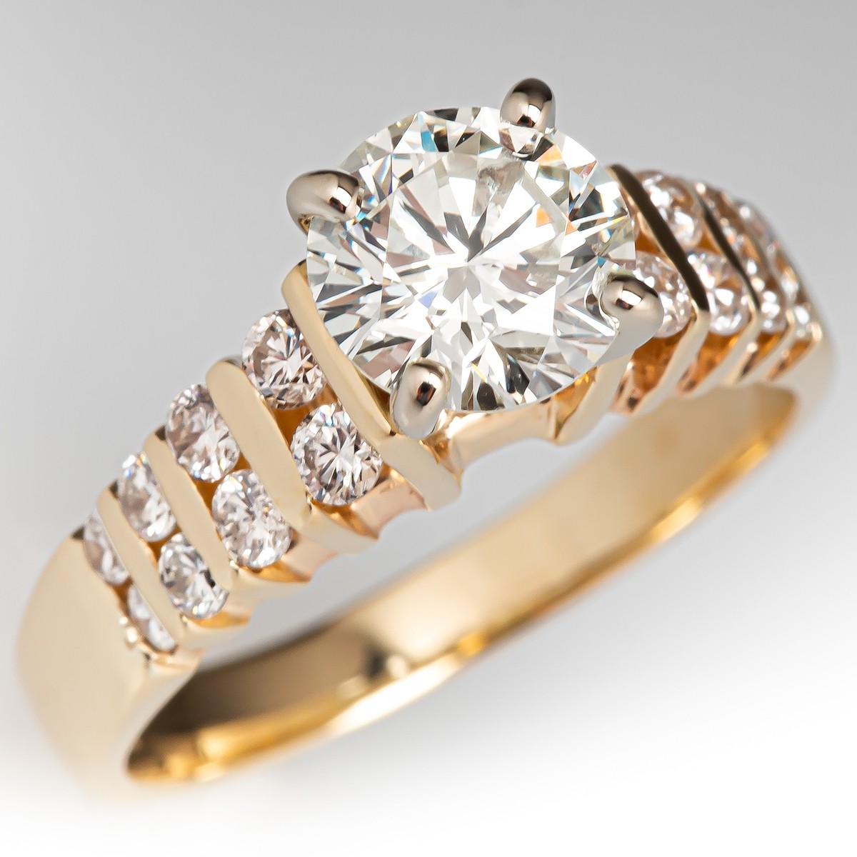 Stepped Channel Set Diamond Engagement Ring 14K Yellow Gold