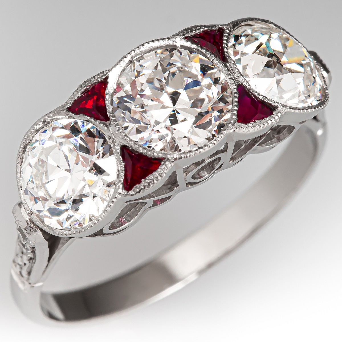 Platinum Round Brilliant 3 Stone with Pears Engagement Ring - PRS0645 -  Steven Stone