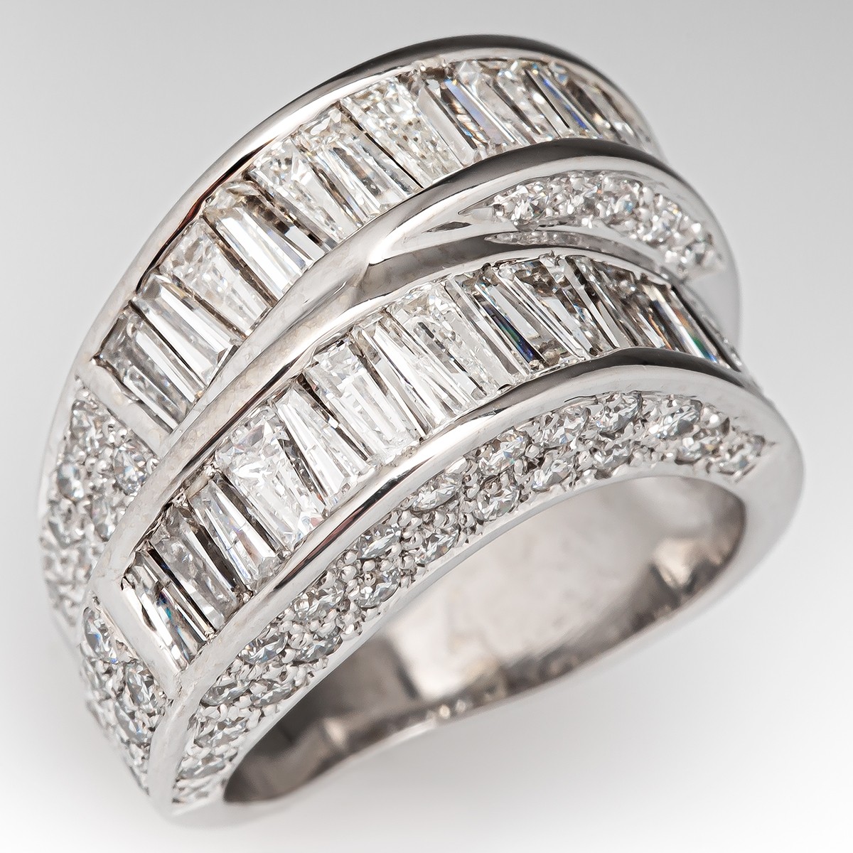 Wide Two-Row Baguette Diamond Band Ring