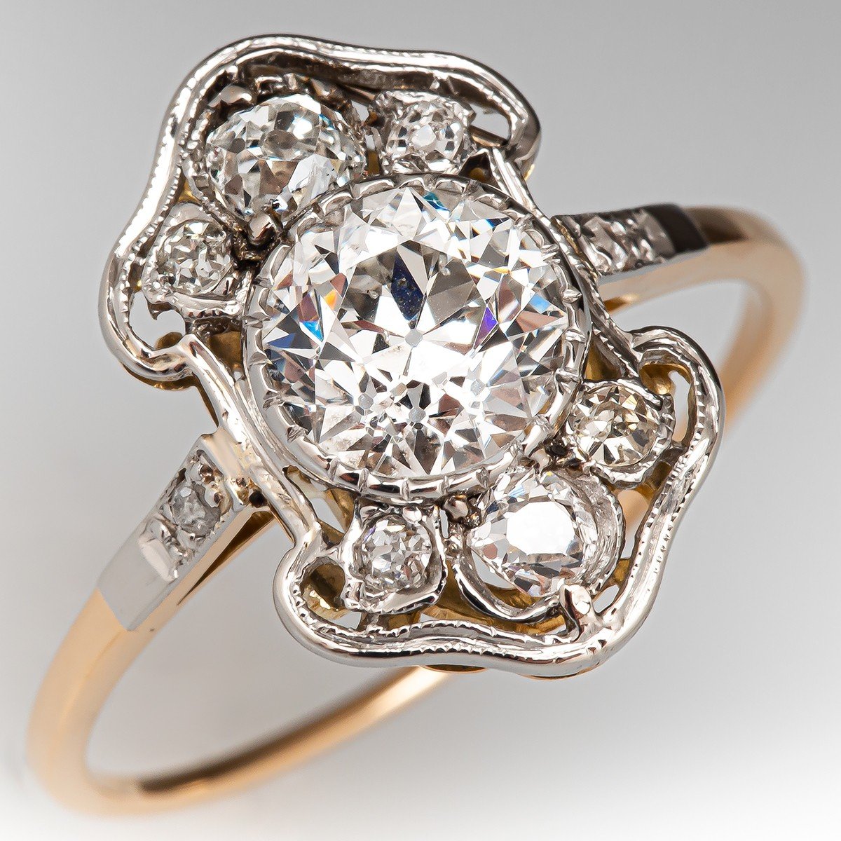 Beautiful Art Nouveau Diamond Ring 18K Yellow Gold/ Platinum ...