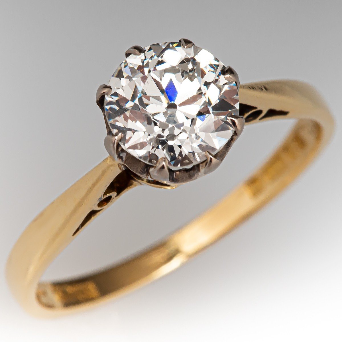 Circa 1970s English Diamond Engagement Ring 18K Yellow Gold 1.02Ct J ...
