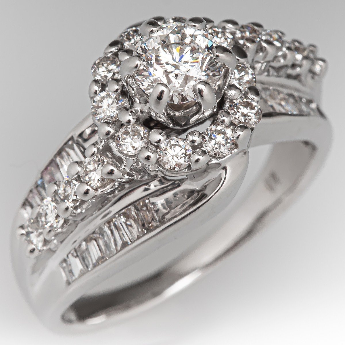 1ct TDW Diamond 14K White Gold Halo Engagement Ring Set - Walmart.com