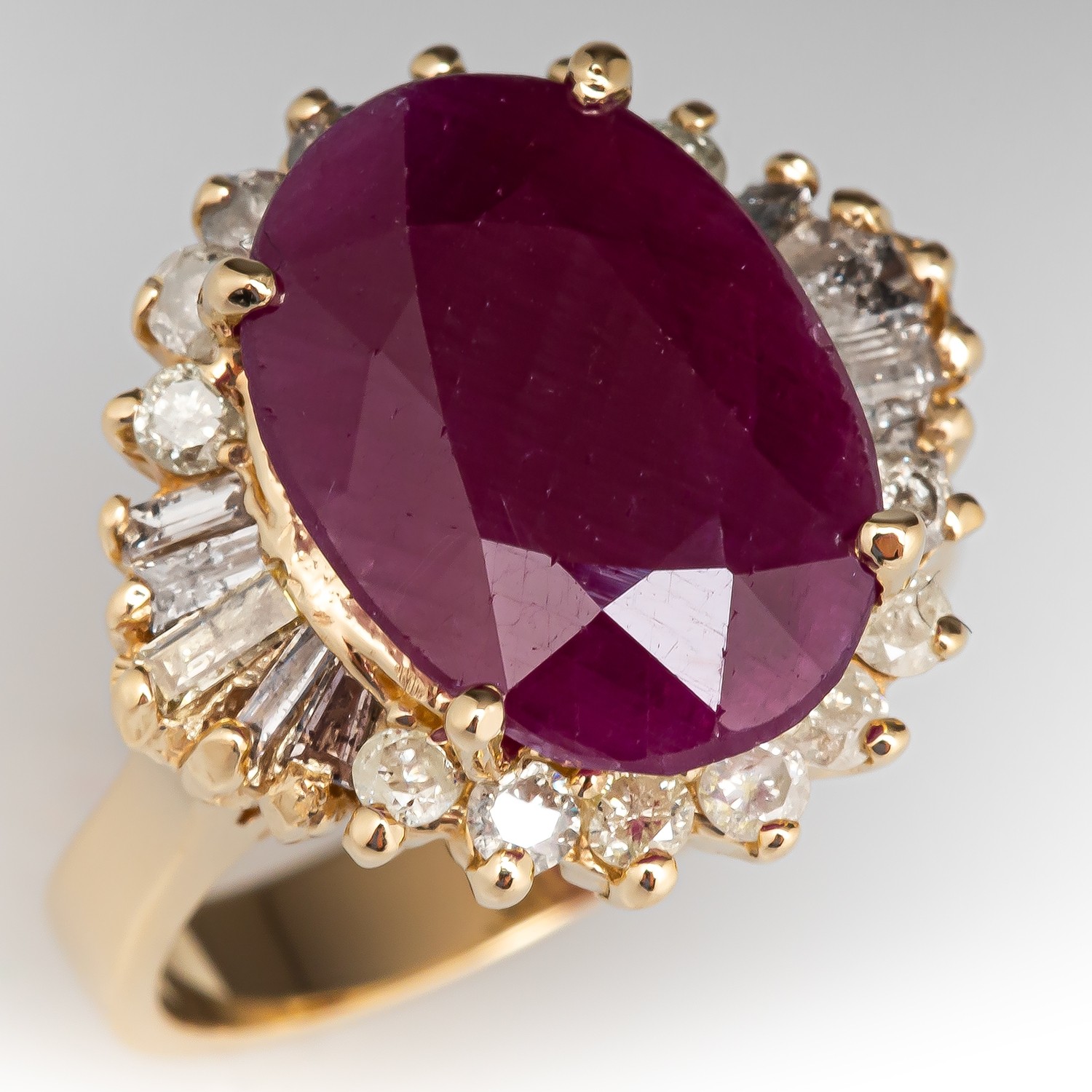Sylva & Cie 18KYG Diamond & Large Oval Faceted Ruby Ring