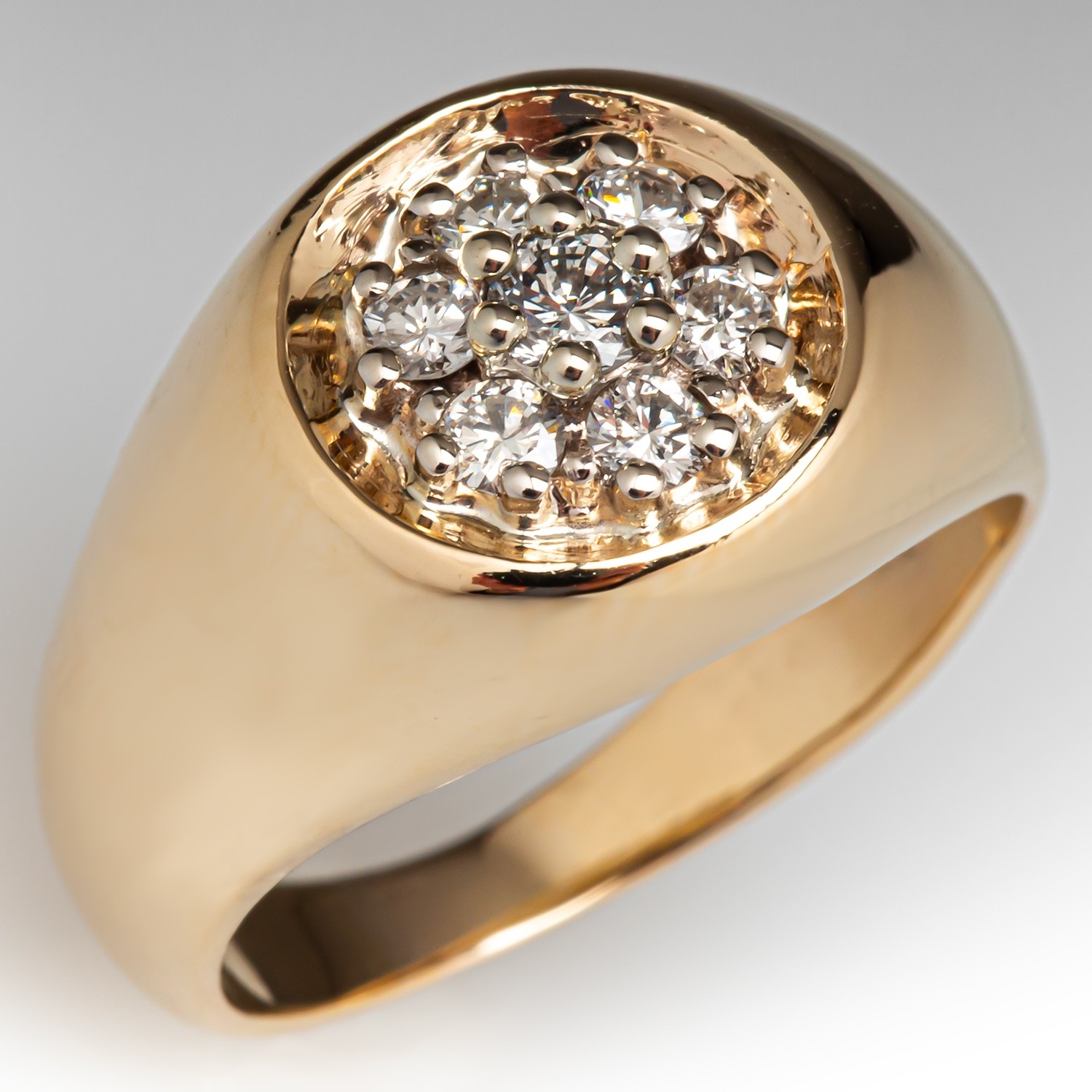Vintage Round Cluster Diamond Band Ring 14K Yellow & White Gold
