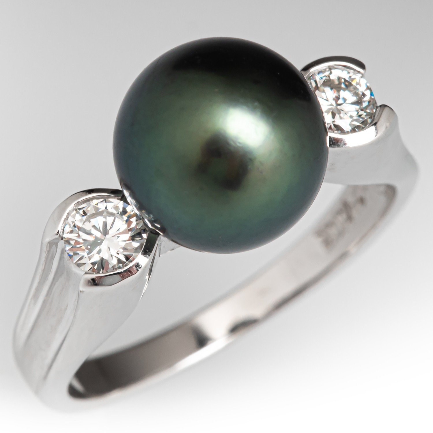 Bypass Tahitian Pearl Engagement Ring with Diamond Trio