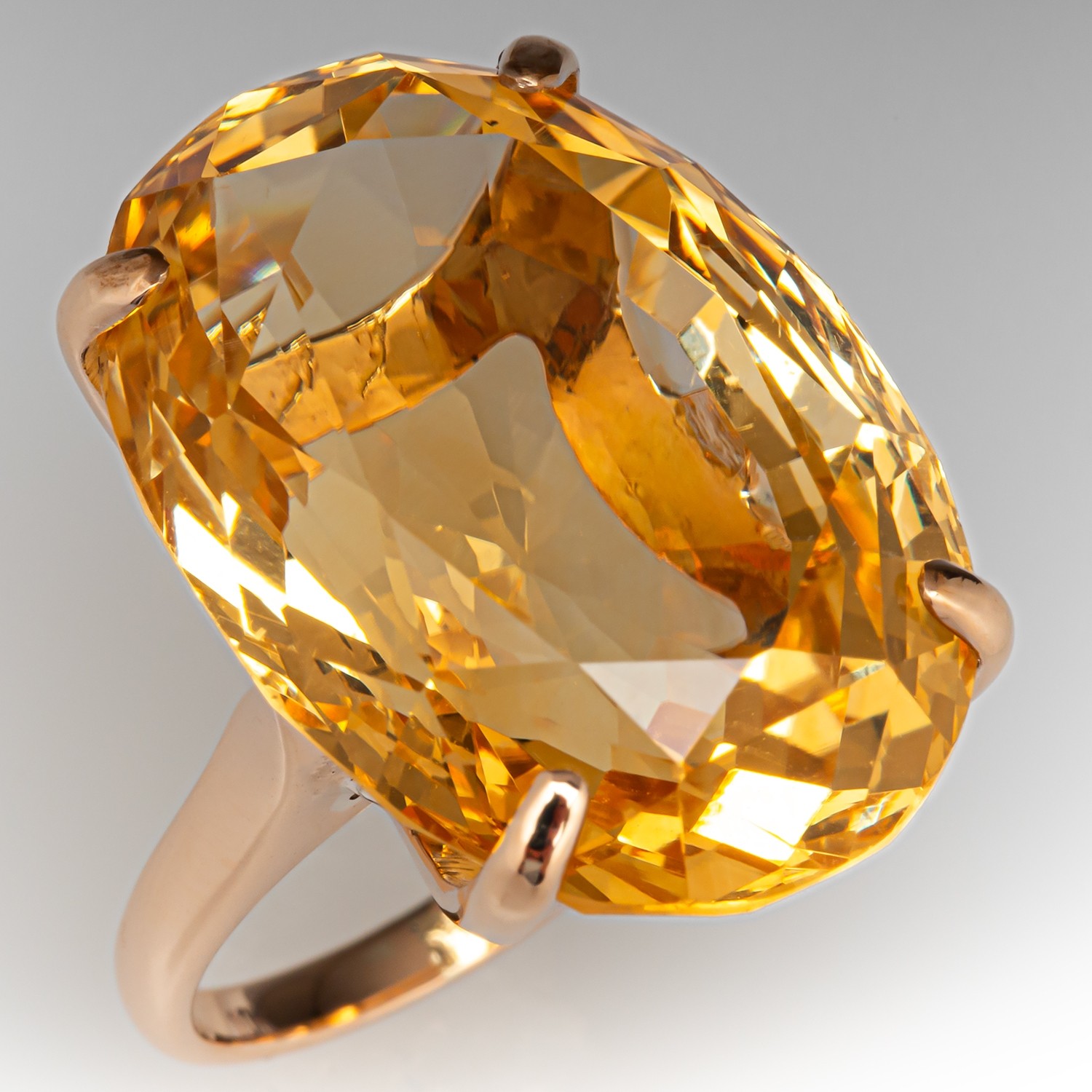 25 Carat Oval Citrine Cocktail Ring Yellow Gold