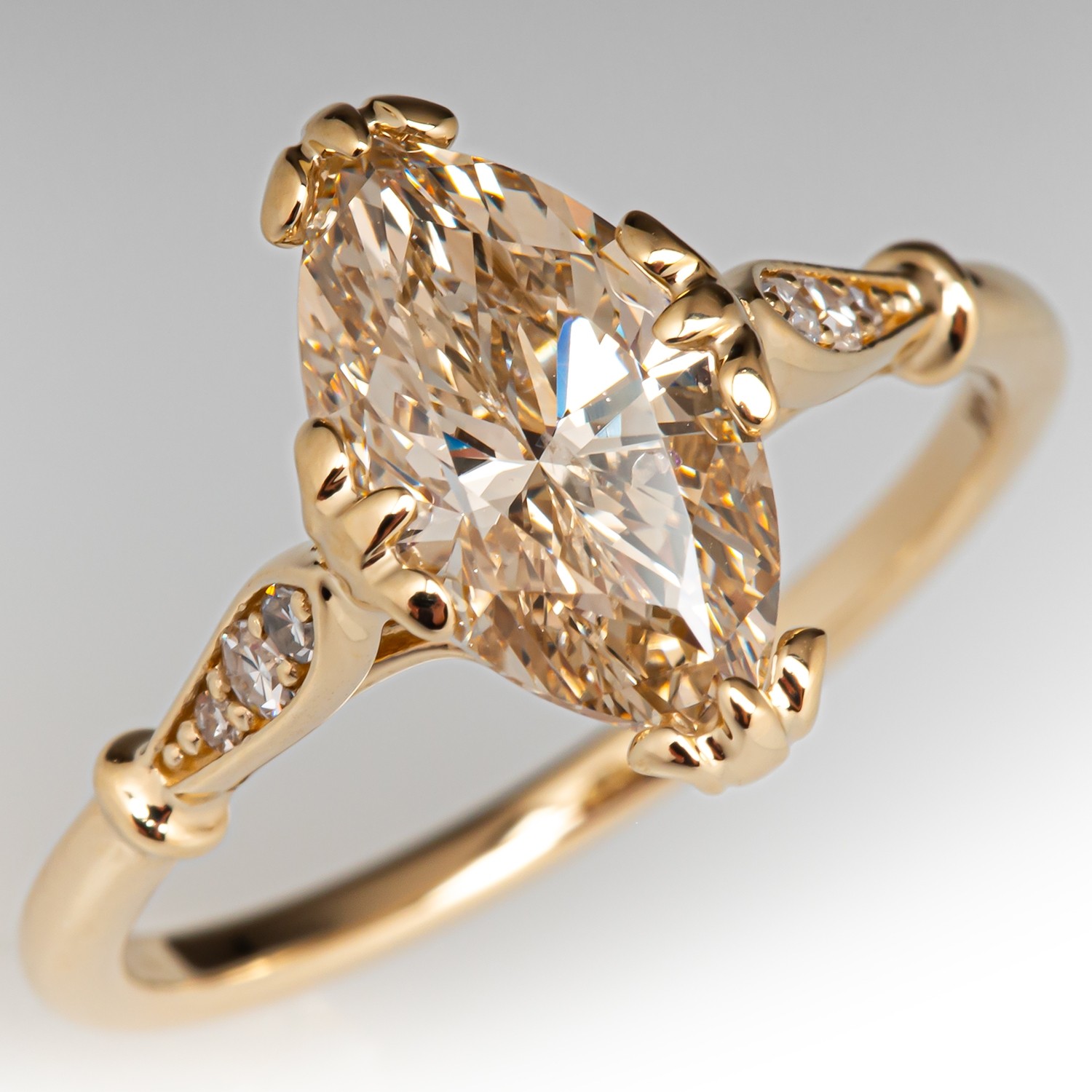 Marquise Diamond Engagement Ring w/ Accents 14K Yellow Gold