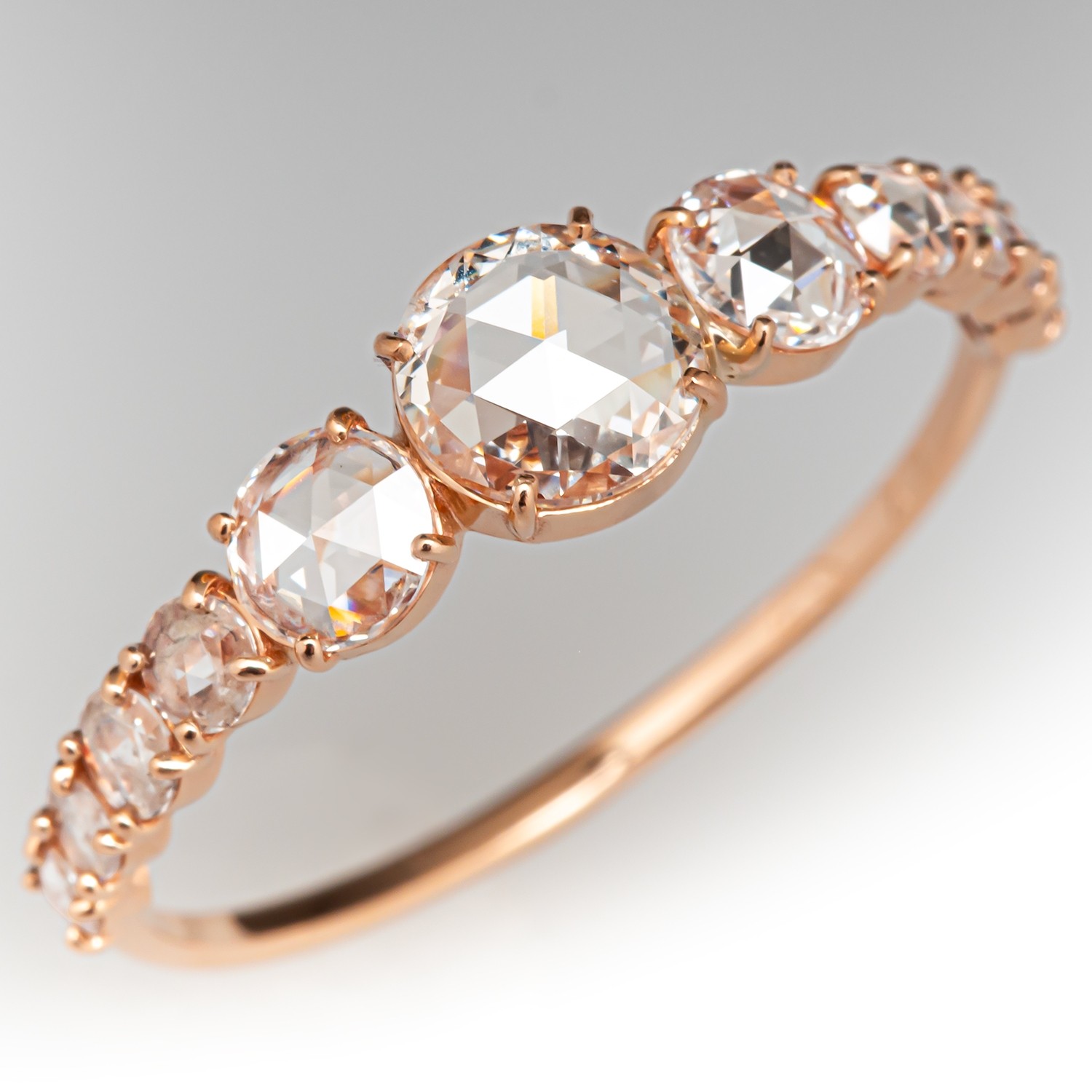 Unique Rose Cut Diamond Band Ring 14K Rose Gold