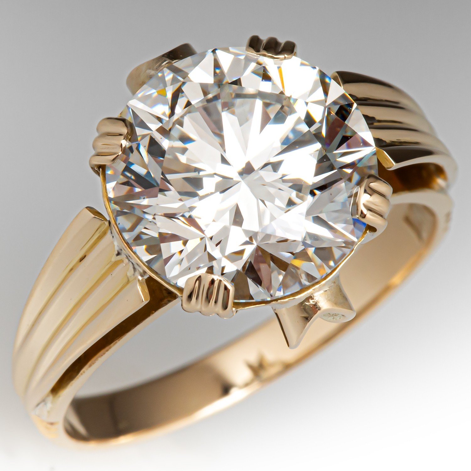 Lab Grown Diamond In 1950S 14K Yellow Gold Solitaire Mounting 4.11Ct F ...