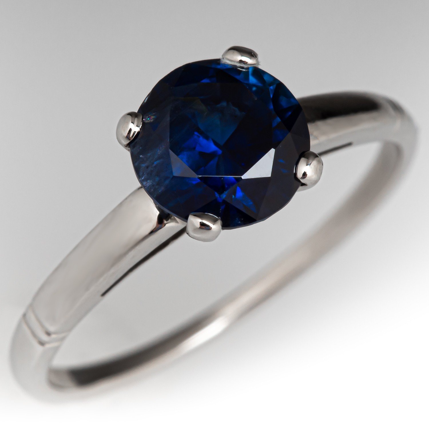 Dark Blue Sapphire Solitaire Engagement Ring Platinum