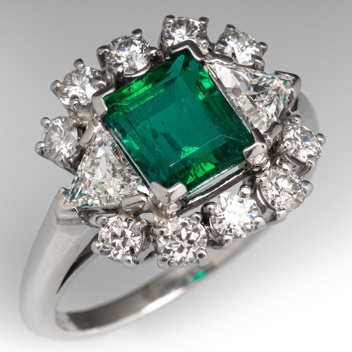 Vintage Emerald & Old Euro Diamond Ring Platinum