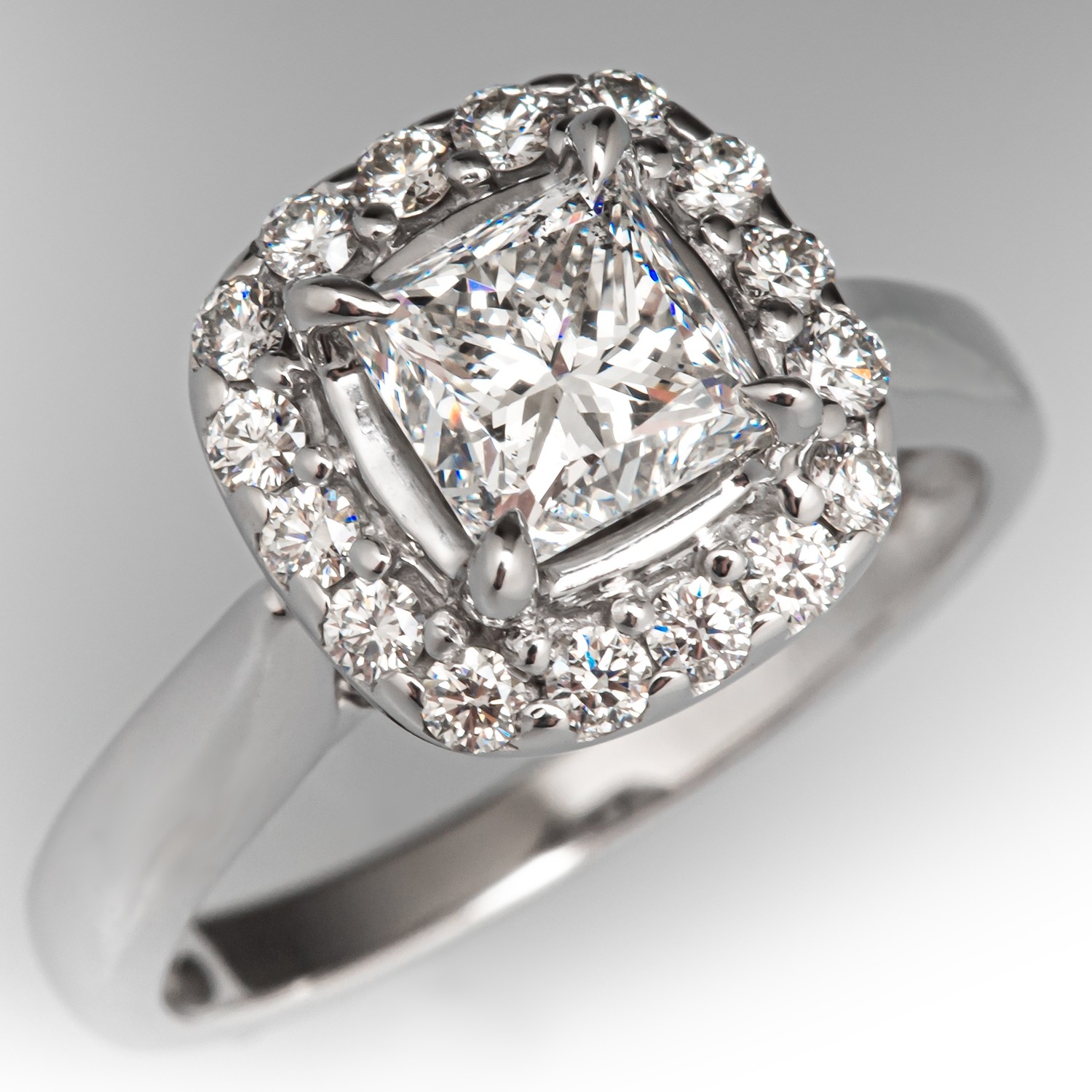 Princess cut double halo Diamond Engagement Ring