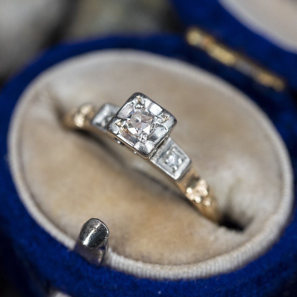 Classic with a twist: 1940s three stone engagement ring paired with … | Diamond  engagement rings vintage, Antique diamond engagement rings, Vintage  engagement rings